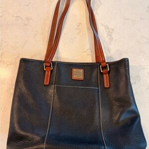 Dooney & Bourke Black Leather Tote with Brown Straps